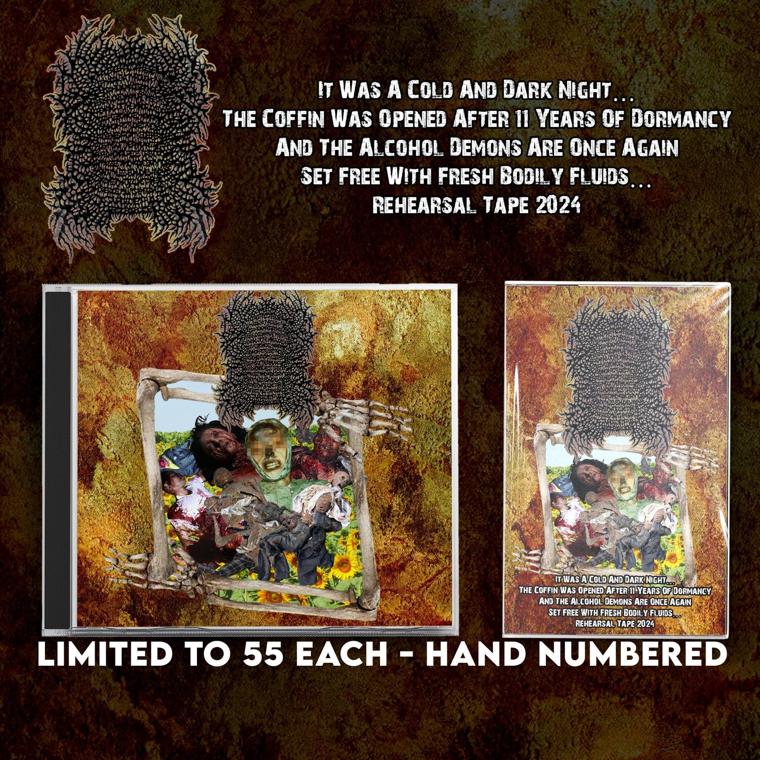 55Gore - It Was A Cold And Dark Night… The Coffin Was Opened After 11 Years Of Dormancy And The Alcohol Demons Are Once Again Set Free With Fresh Bodily Fluids… Rehearsal Tape 2024 |  Rancid Offal Records