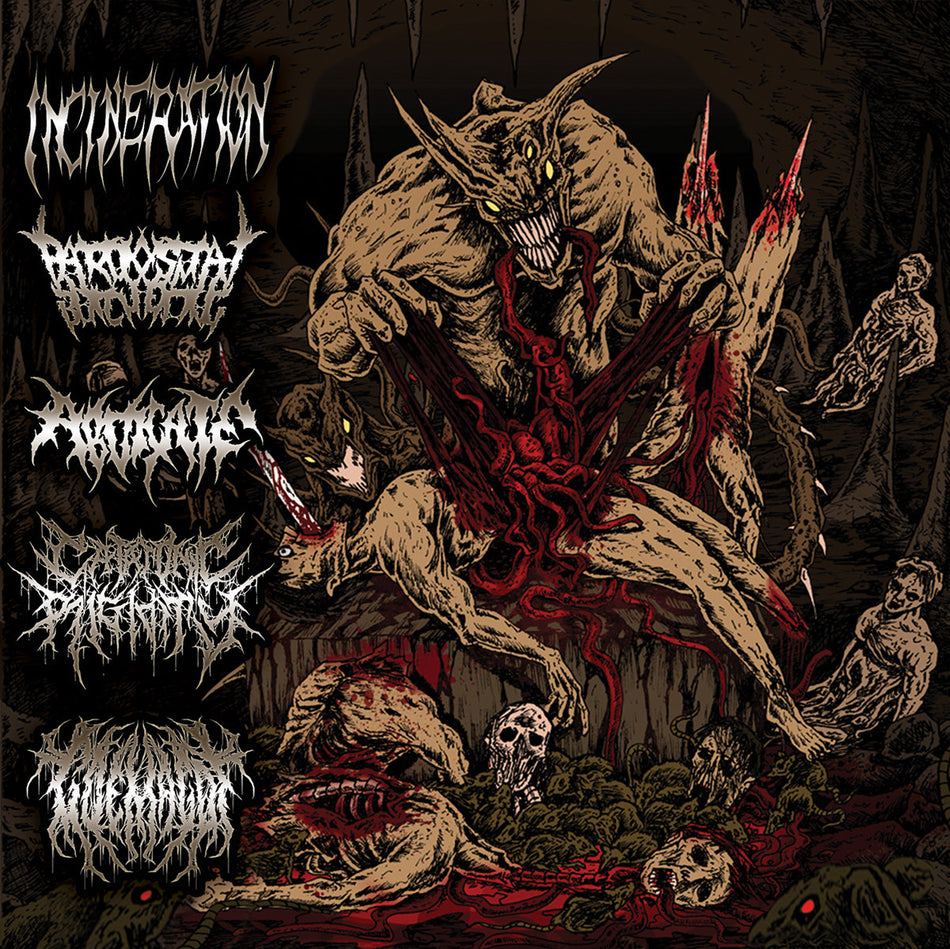 Incineration / Paroxysmal Butchering / Abdicate / Catatonic Rigidity / Goemagot - Horrendous Forms Of Human Ruination CD cover art